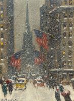 Wall Street View of Old Trinity in Winter, c. 1950